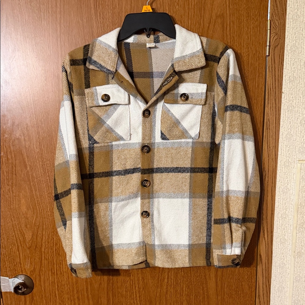 SHEIN Men's Plaid Brown and White Jacket